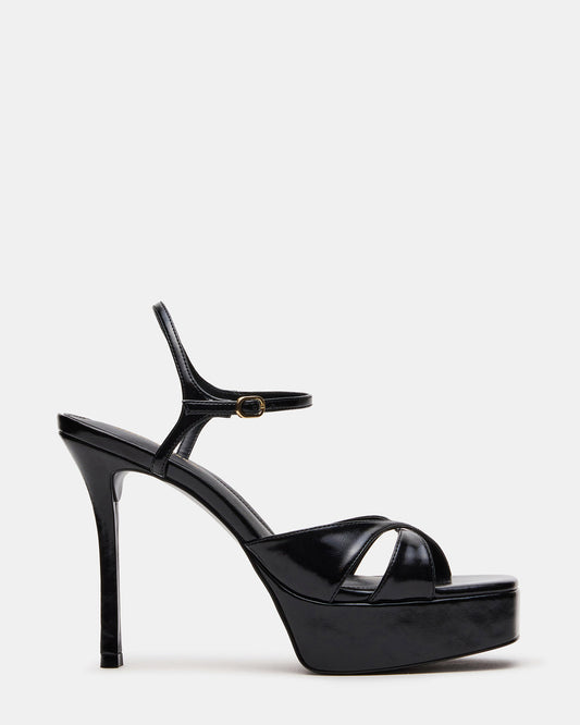 SCARLET Black Square-Toe Strappy Platform Women's Heel | Steve Madden