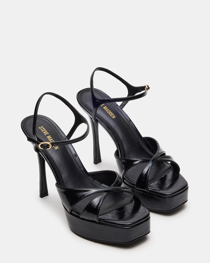 SCARLET Black Square-Toe Strappy Platform Women's Heel | Steve Madden