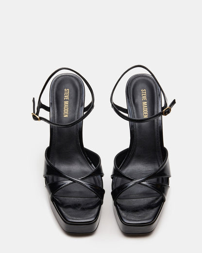 SCARLET Black Square-Toe Strappy Platform Women's Heel | Steve Madden