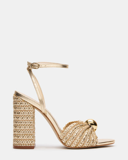 CHEYLA Gold Raffia Women's Block Heels | Steve Madden