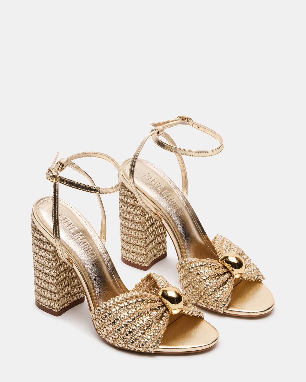 CHEYLA Gold Raffia Women's Block Heels | Steve Madden