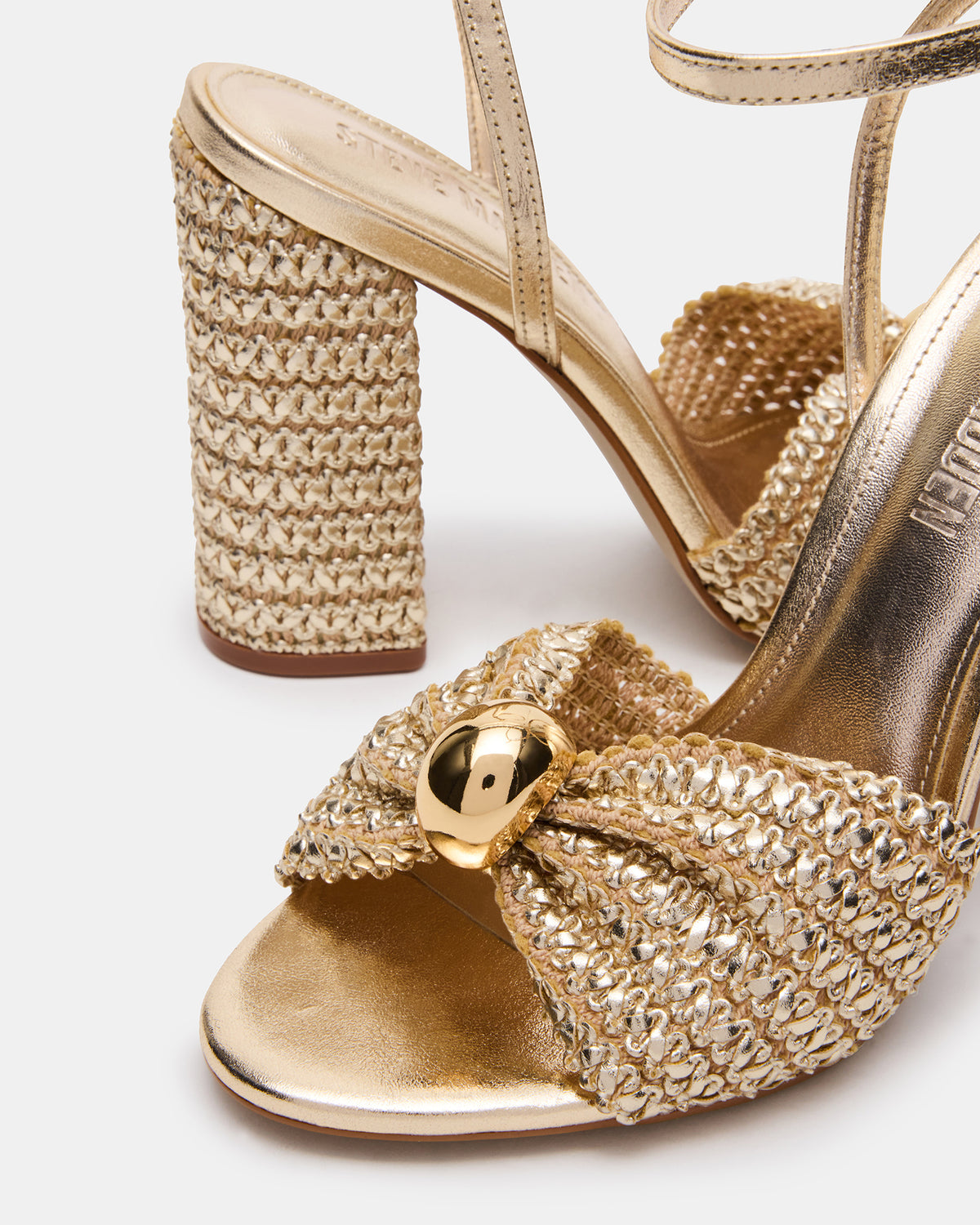 CHEYLA Gold Raffia Women's Block Heels | Steve Madden