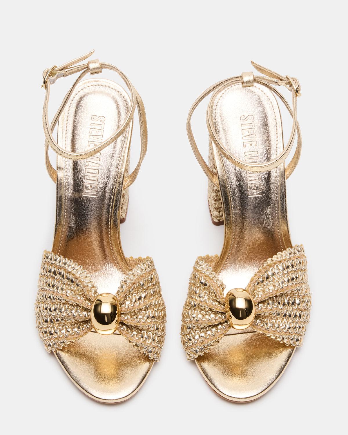 CHEYLA Gold Raffia Women's Block Heels | Steve Madden