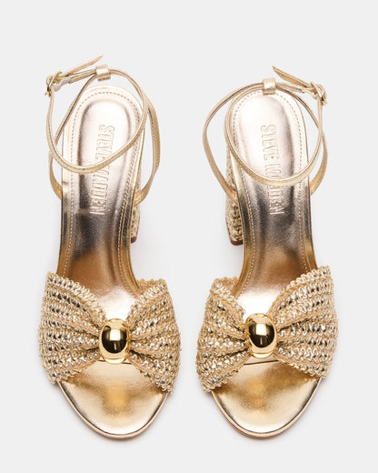 CHEYLA Gold Raffia Women's Block Heels | Steve Madden