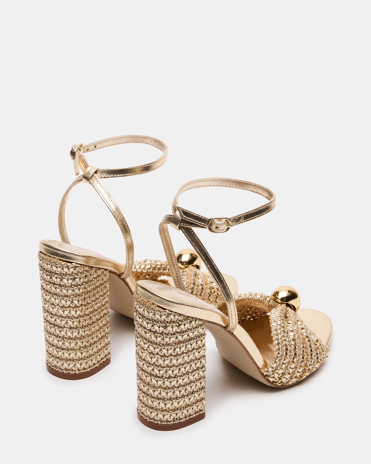 CHEYLA Gold Raffia Women's Block Heels | Steve Madden