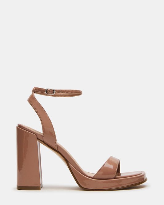 SULLIVAN Blush Patent Square-Toe Strappy Heel | Women's Heels | Steve Madden