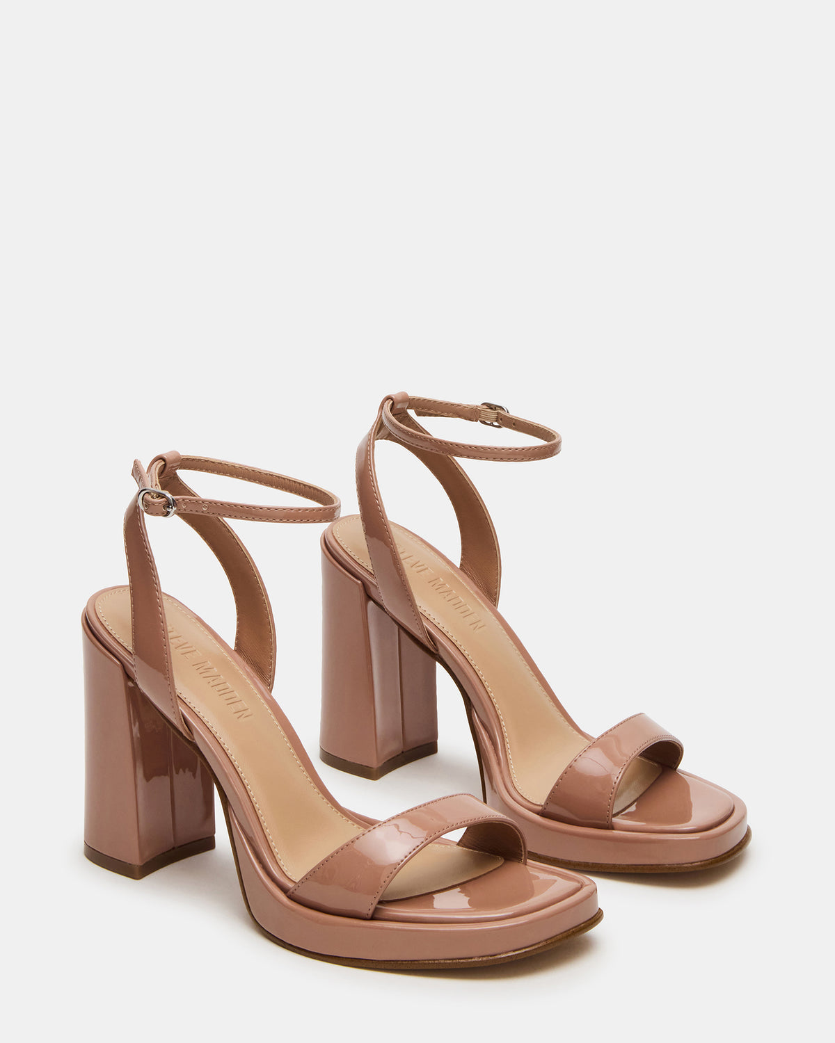 SULLIVAN Blush Patent Square-Toe Strappy Heel | Women's Heels | Steve Madden