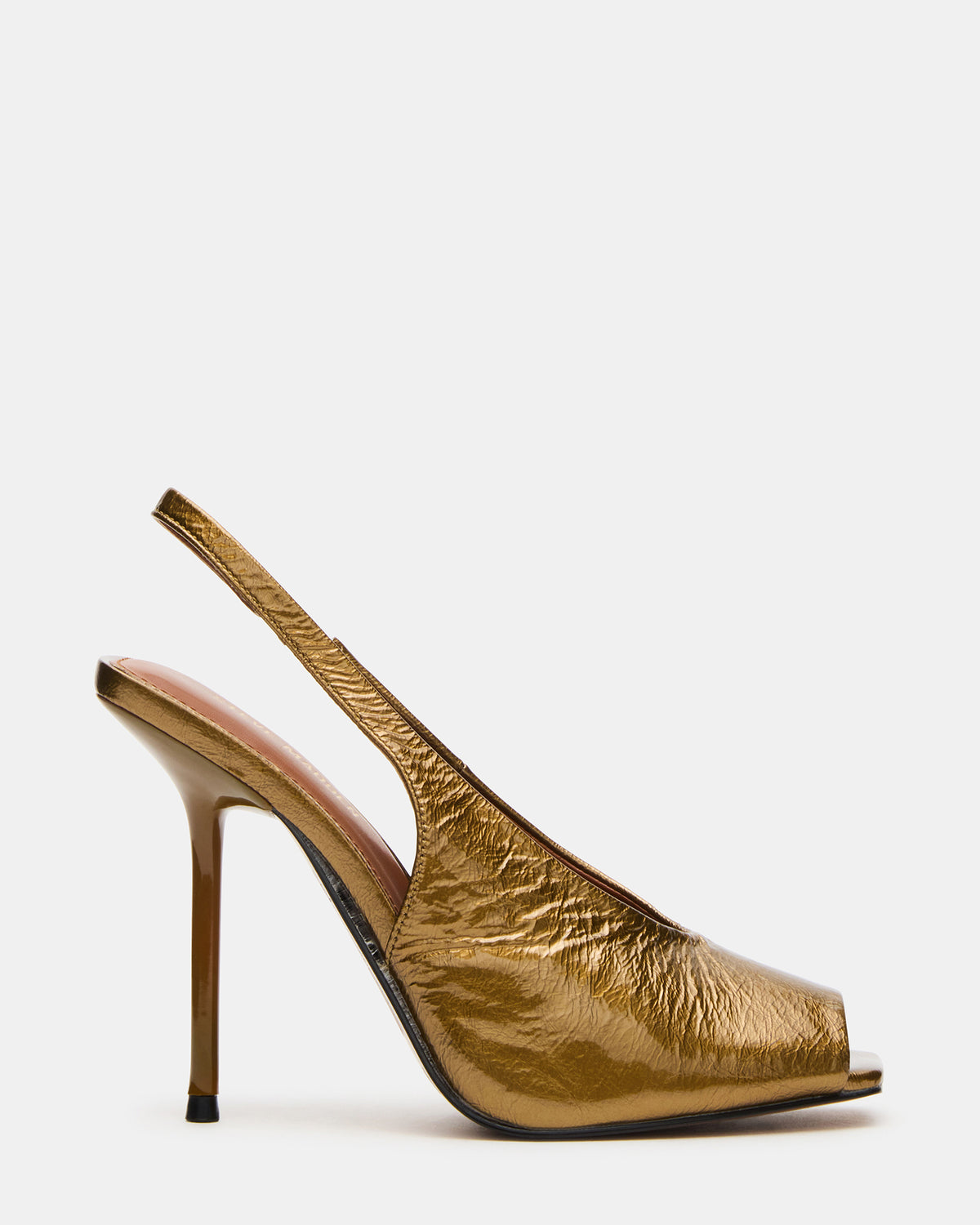 LUCIAN Olive Crinkle Patent Square-Toe Peep-Toe Slingback Women's Heel | Steve Madden