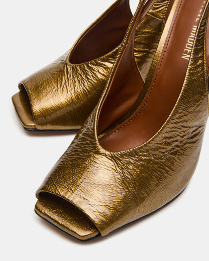 LUCIAN Olive Crinkle Patent Square-Toe Peep-Toe Slingback Women's Heel | Steve Madden