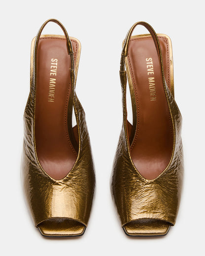 LUCIAN Olive Crinkle Patent Square-Toe Peep-Toe Slingback Women's Heel | Steve Madden