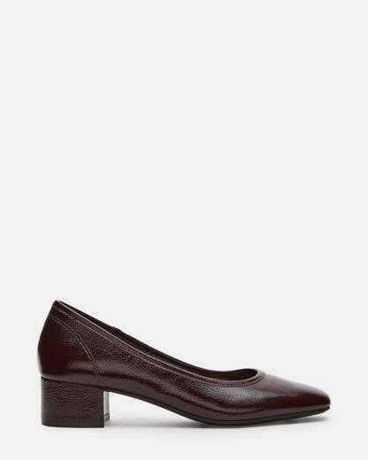 MOLLIE Espresso Patent Ballet Block Heels | Steve Madden