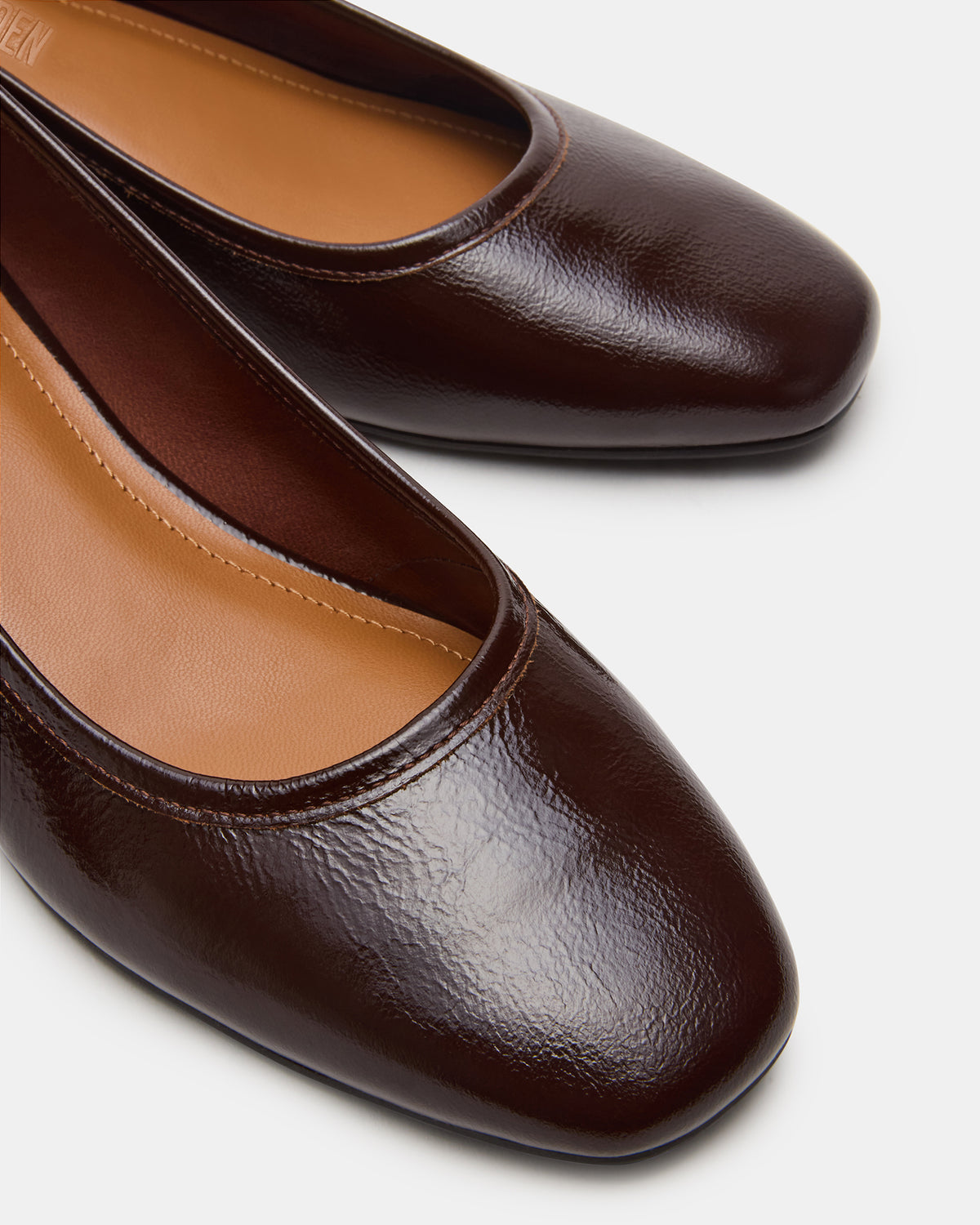 MOLLIE Espresso Patent Ballet Block Heels | Steve Madden