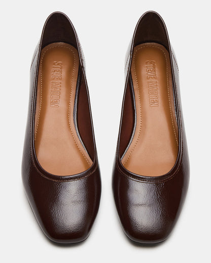 MOLLIE Espresso Patent Ballet Block Heels | Steve Madden