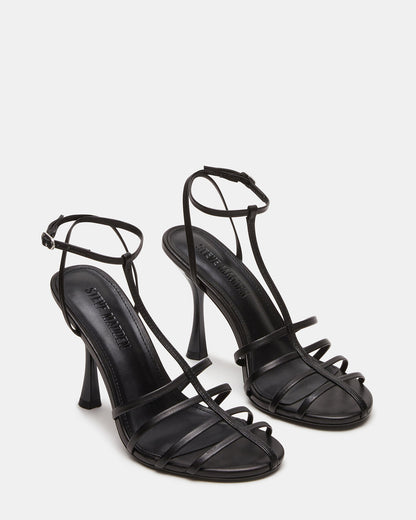 TILDAH Black Leather Strappy Rounded Toe Women's Heel | Steve Madden