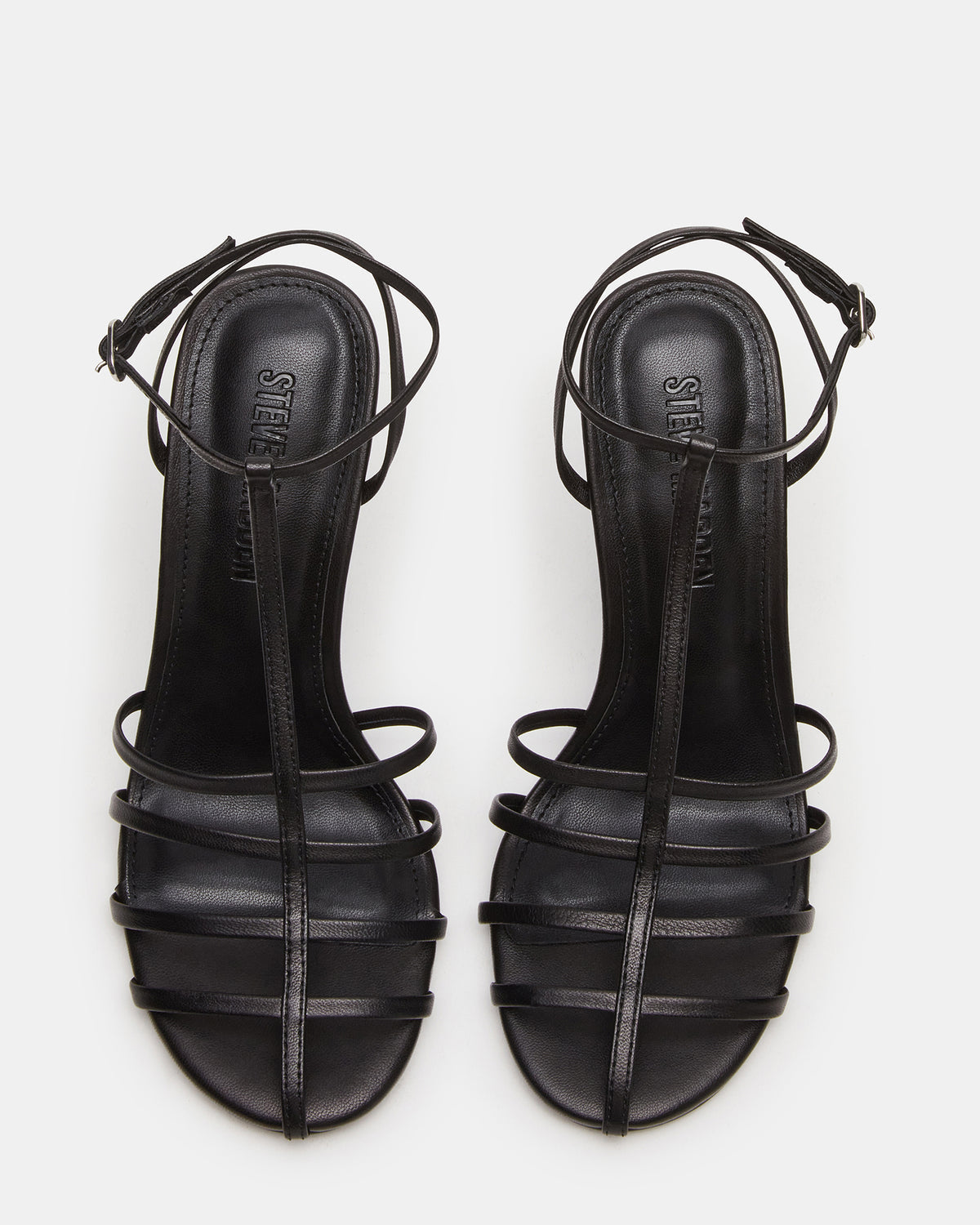 TILDAH Black Leather Strappy Rounded Toe Women's Heel | Steve Madden