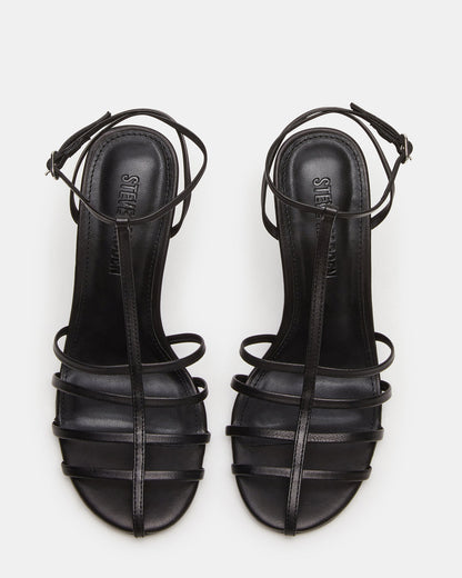 TILDAH Black Leather Strappy Rounded Toe Women's Heel | Steve Madden