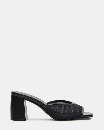 MADAME Black Square-Toe Mesh Mule Women's Heel | Steve Madden