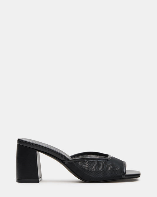 MADAME Black Square-Toe Mesh Mule Women's Heel | Steve Madden