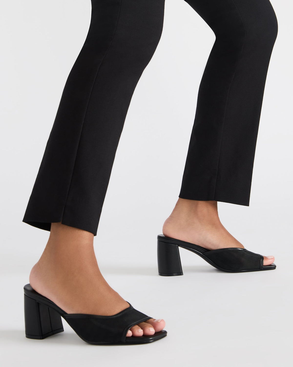 MADAME Black Square-Toe Mesh Mule Women's Heel | Steve Madden