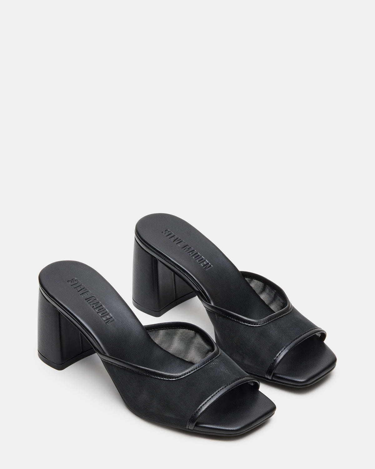 MADAME Black Square-Toe Mesh Mule Women's Heel | Steve Madden