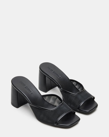 MADAME Black Square-Toe Mesh Mule Women's Heel | Steve Madden