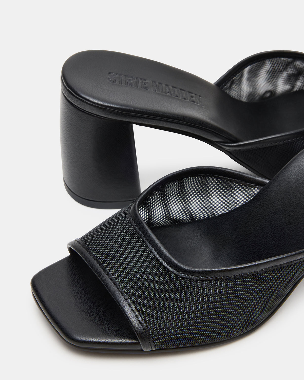 MADAME Black Square-Toe Mesh Mule Women's Heel | Steve Madden
