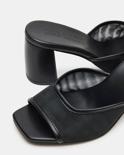 MADAME Black Square-Toe Mesh Mule Women's Heel | Steve Madden