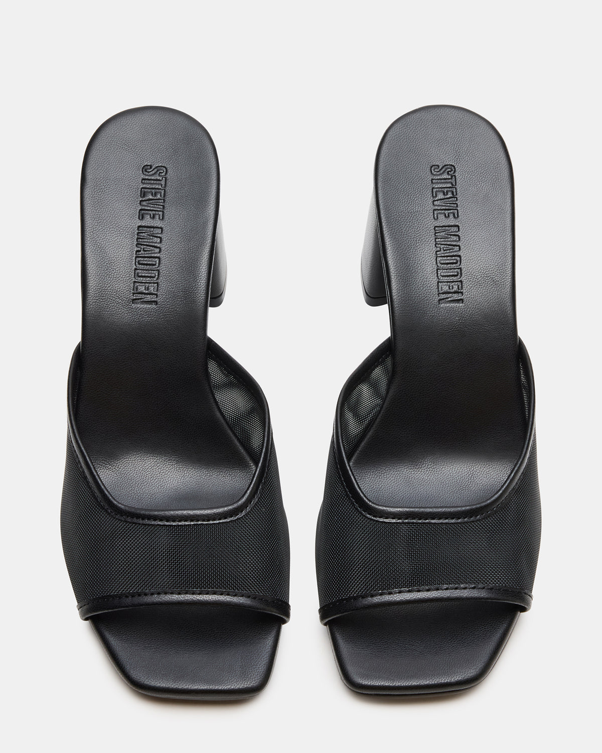 MADAME Black Square-Toe Mesh Mule Women's Heel | Steve Madden