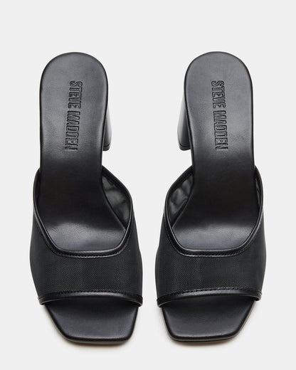 MADAME Black Square-Toe Mesh Mule Women's Heel | Steve Madden