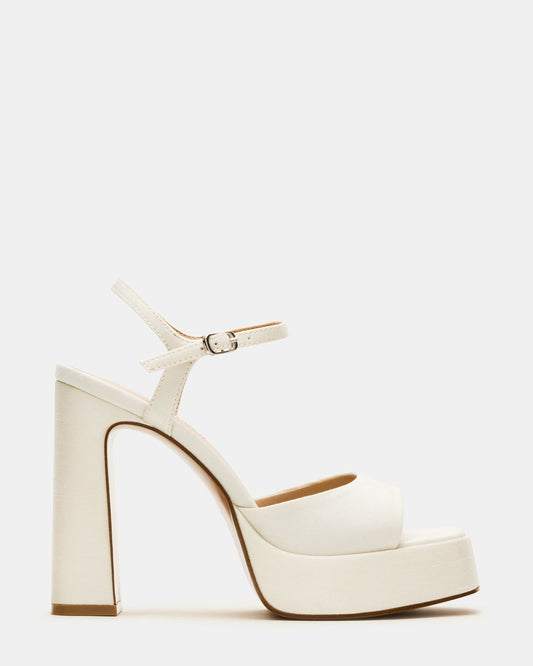 LINADRA Ivory Satin Women's Platform Square-Toe Strappy Heel | Steve Madden