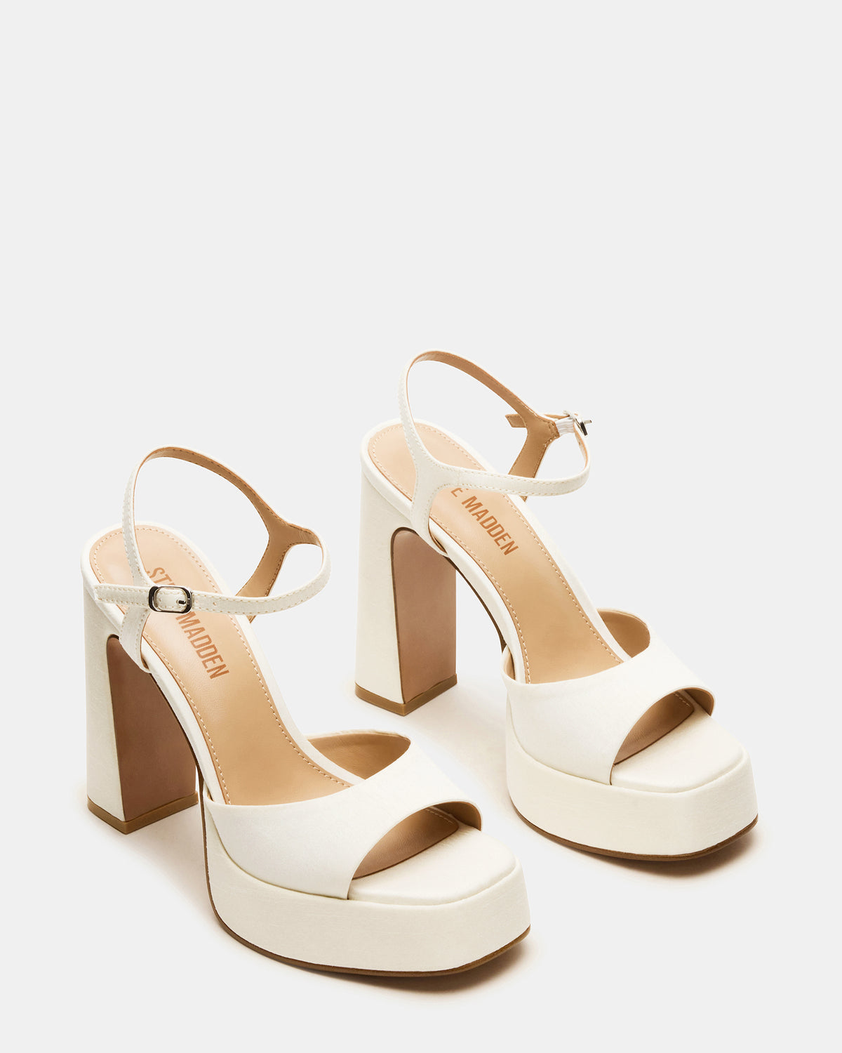 LINADRA Ivory Satin Women's Platform Square-Toe Strappy Heel | Steve Madden