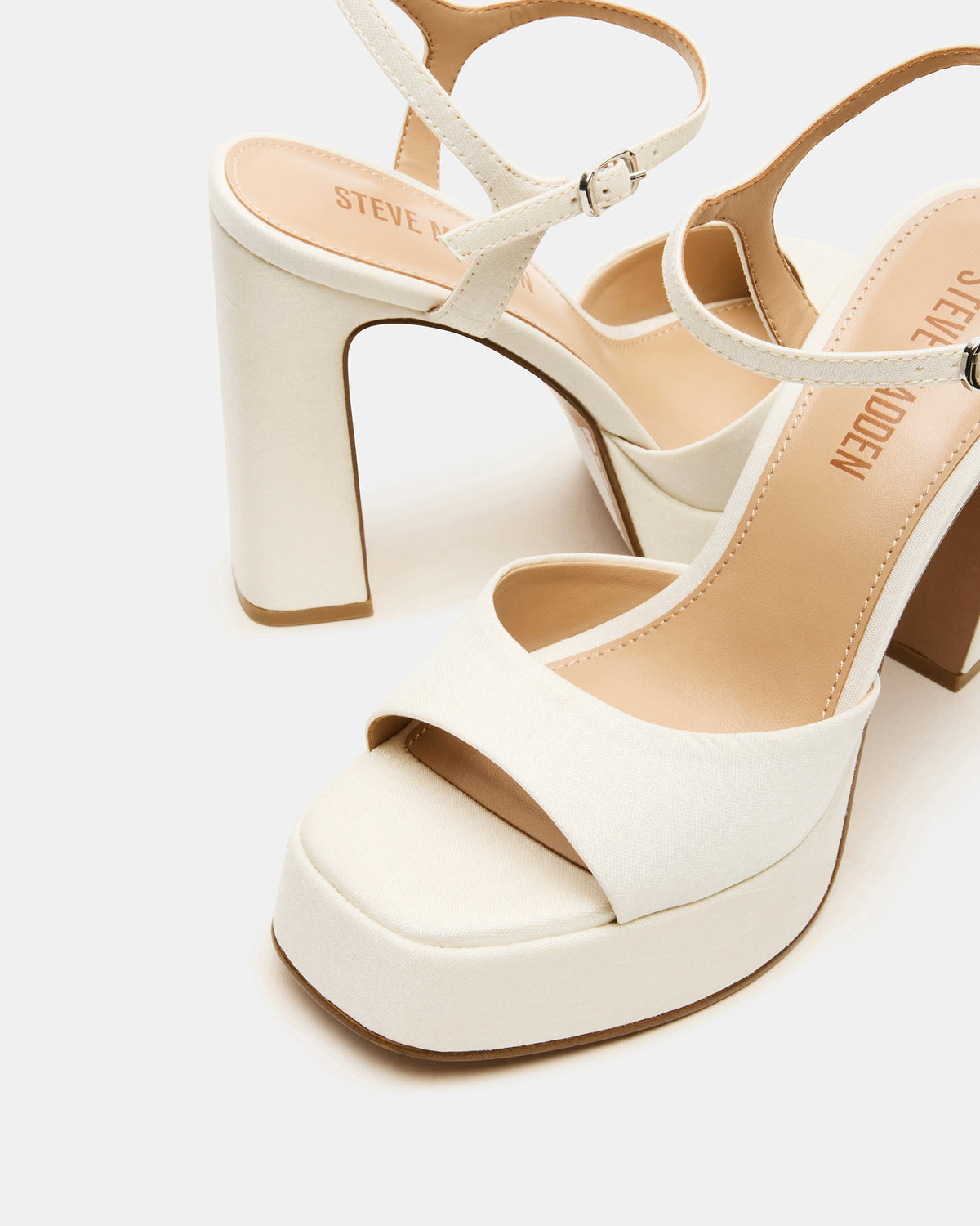 LINADRA Ivory Satin Women's Platform Square-Toe Strappy Heel | Steve Madden