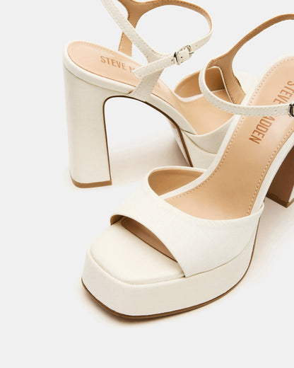 LINADRA Ivory Satin Women's Platform Square-Toe Strappy Heel | Steve Madden