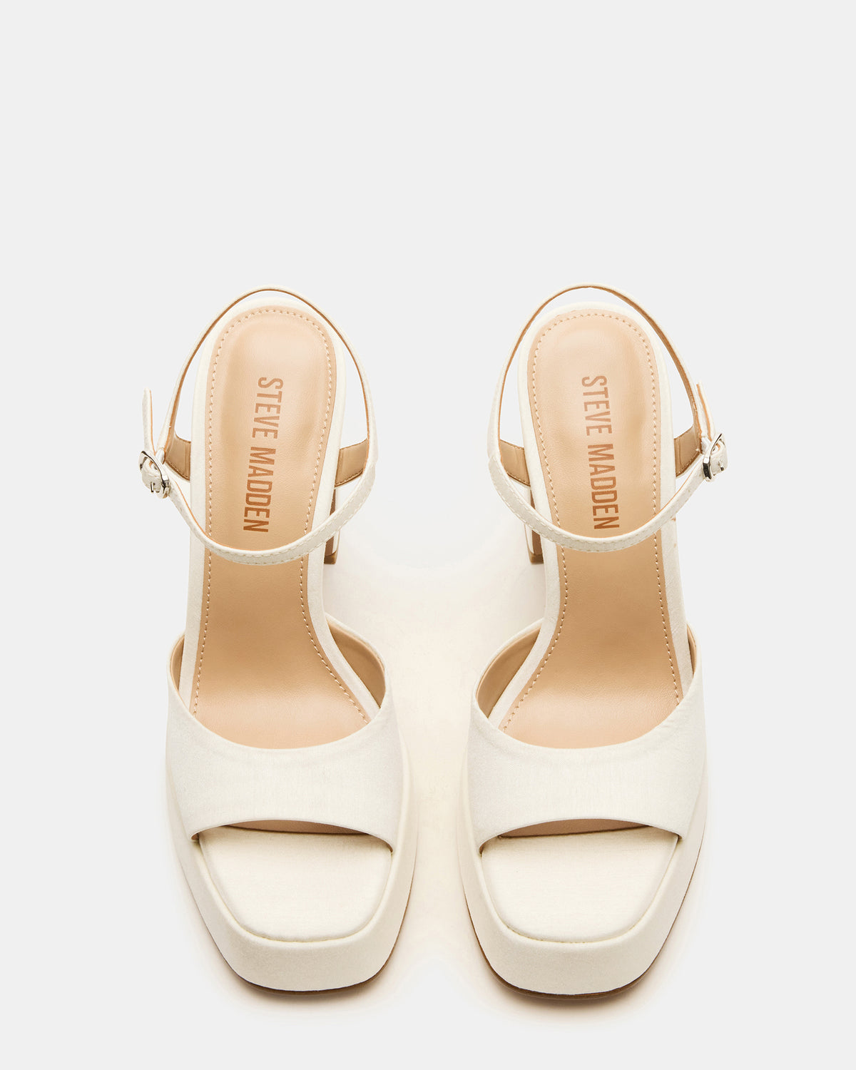LINADRA Ivory Satin Women's Platform Square-Toe Strappy Heel | Steve Madden