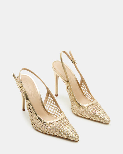 REYES Woven Gold Slingback Stiletto Pointed-Toe Pump Women's Heel | Steve Madden
