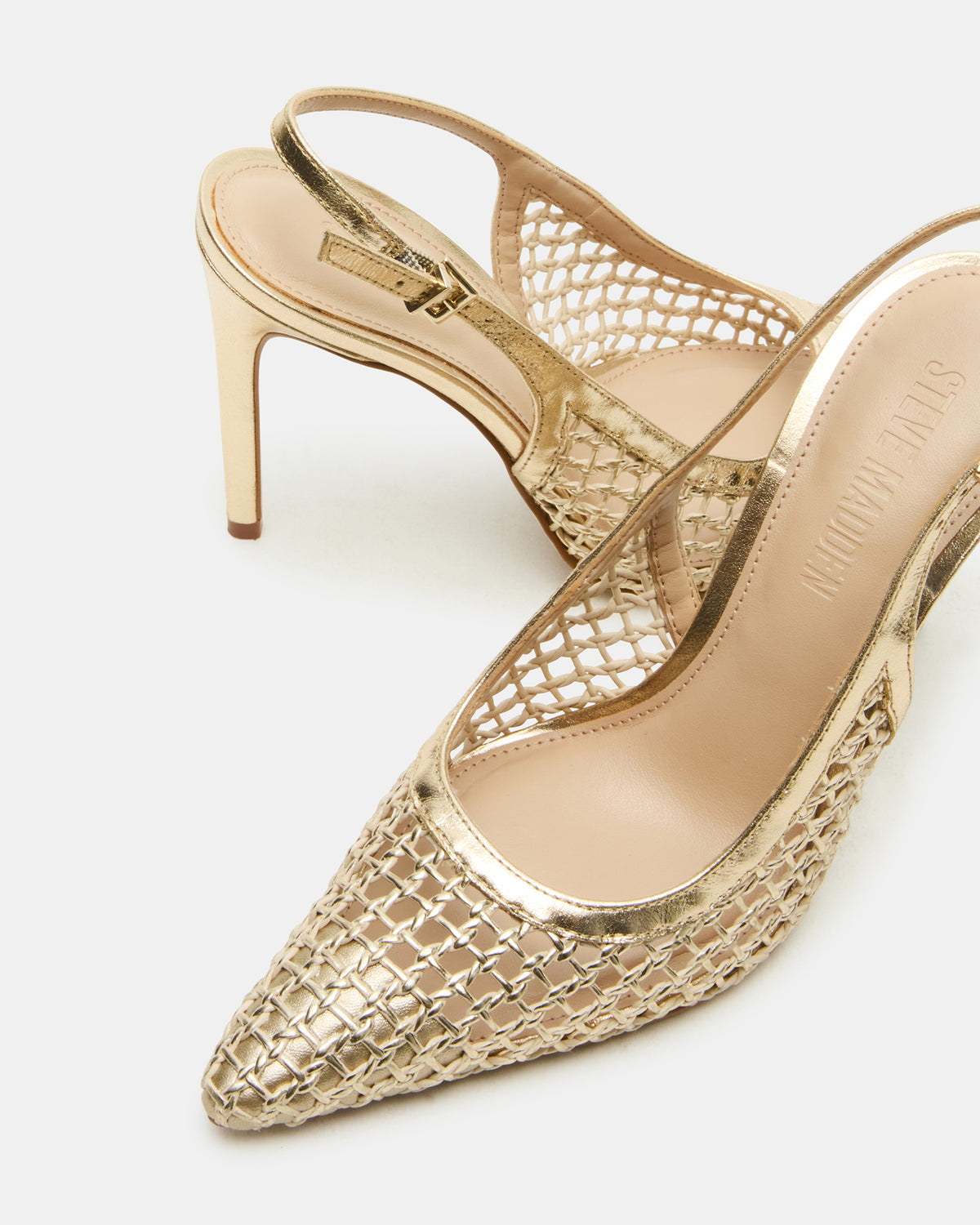 REYES Woven Gold Slingback Stiletto Pointed-Toe Pump Women's Heel | Steve Madden