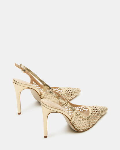 REYES Woven Gold Slingback Stiletto Pointed-Toe Pump Women's Heel | Steve Madden
