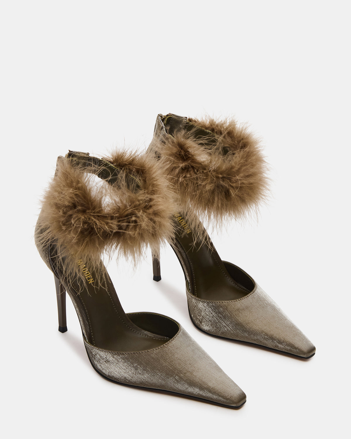 ELUSIVE Olive Satin Pointed-Toe Stiletto Pump Women's Heel | Steve Madden
