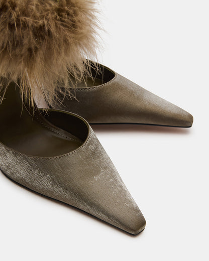 ELUSIVE Olive Satin Pointed-Toe Stiletto Pump Women's Heel | Steve Madden