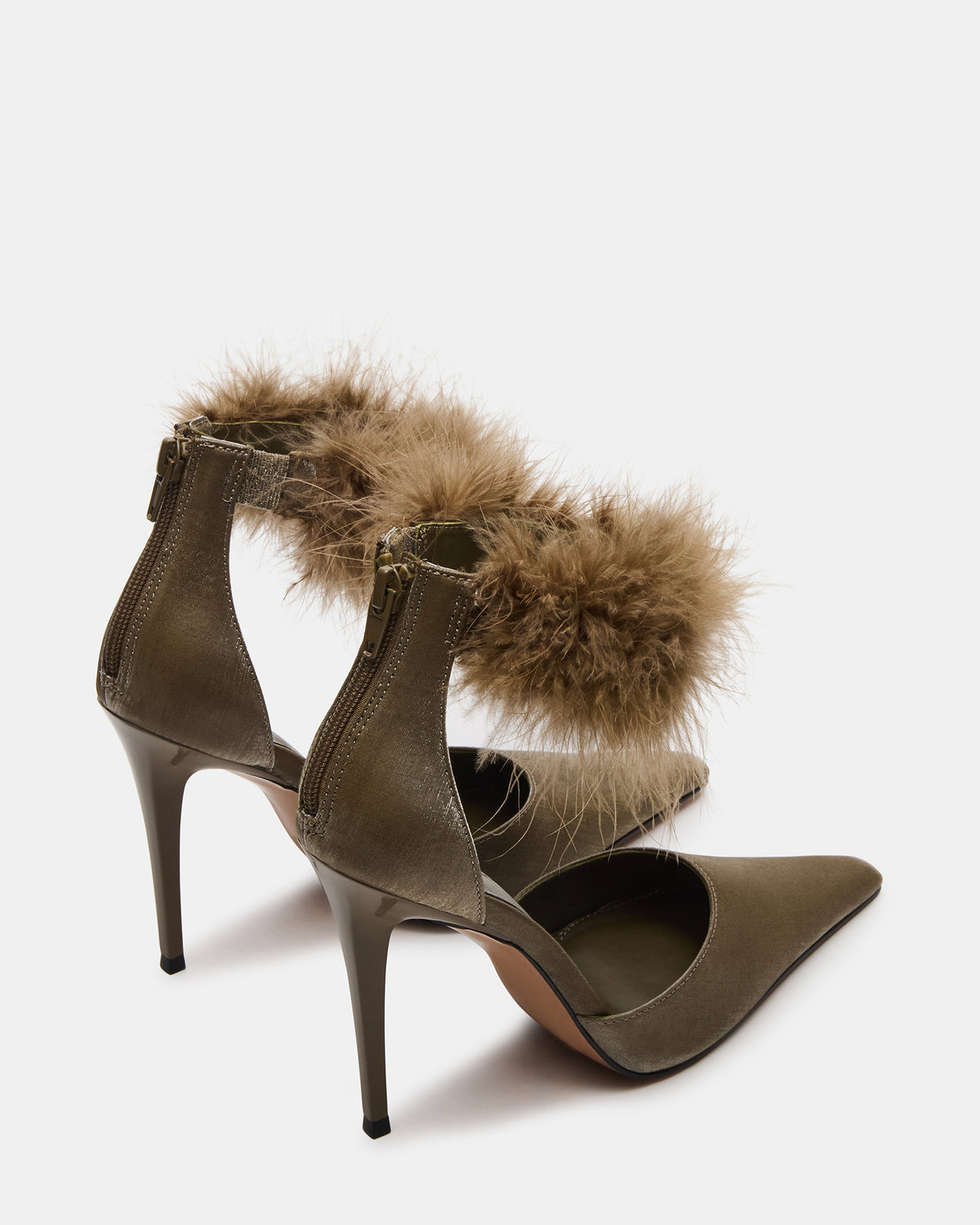 ELUSIVE Olive Satin Pointed-Toe Stiletto Pump Women's Heel | Steve Madden