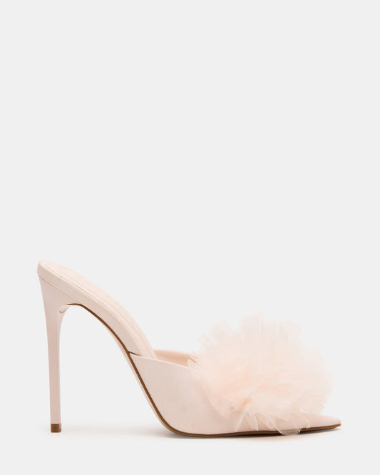 AFFINITY Tulle Light Pink Pointed-Toe Stiletto Mule Women's Heel | Steve Madden