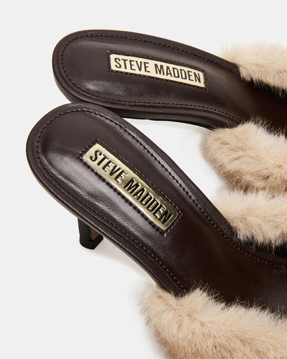 ALEXI Faux Fur Tan Pointed-Toe Mule Women's Heel | Steve Madden