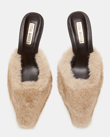 ALEXI Faux Fur Tan Pointed-Toe Mule Women's Heel | Steve Madden