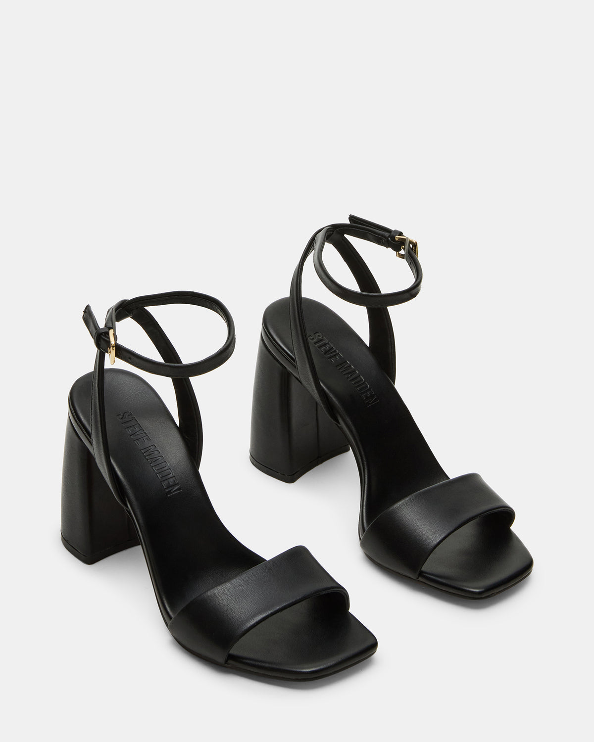 MESSA Black Leather Women's Square-Toe Block Heel | Steve Madden