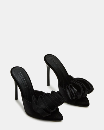 AFFINITY Black Satin Pointed-Toe Stiletto Mule Women's Heel | Steve Madden