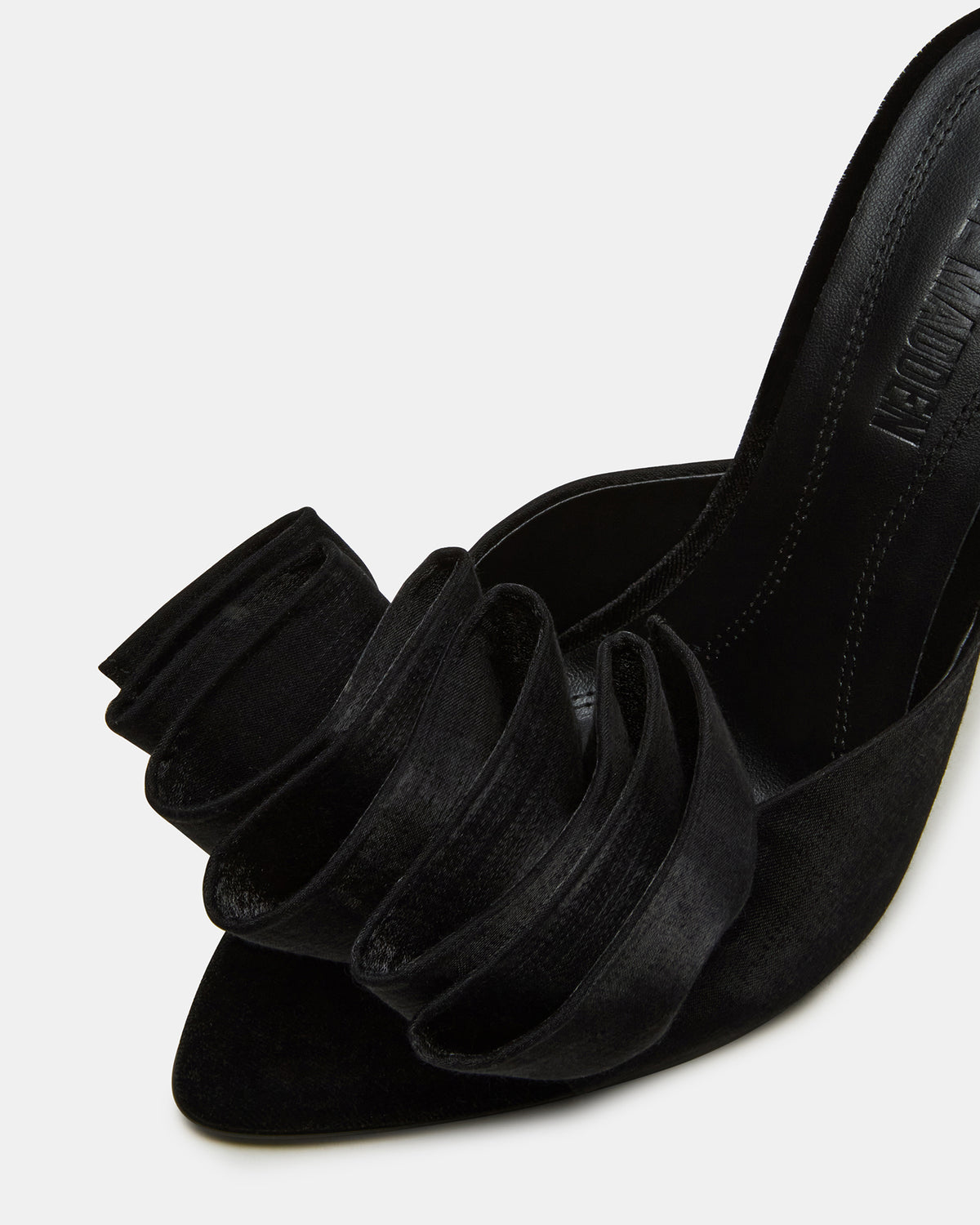 AFFINITY Black Satin Pointed-Toe Stiletto Mule Women's Heel | Steve Madden