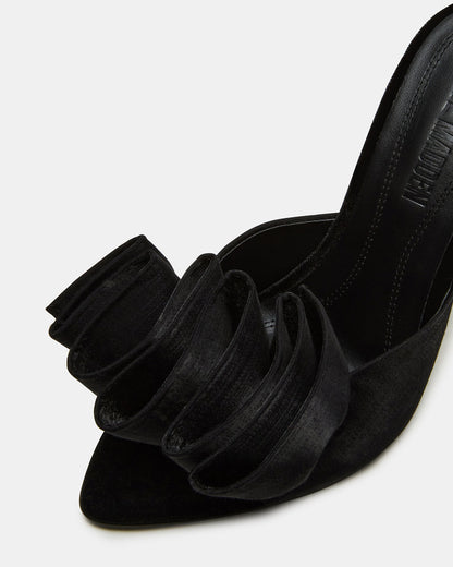AFFINITY Black Satin Pointed-Toe Stiletto Mule Women's Heel | Steve Madden