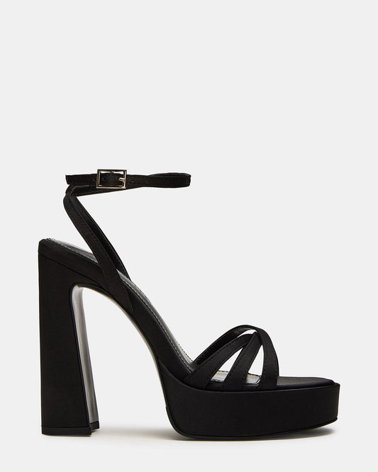 FLEET Black Strappy Platform Block Heel | Women's Heels | Steve Madden