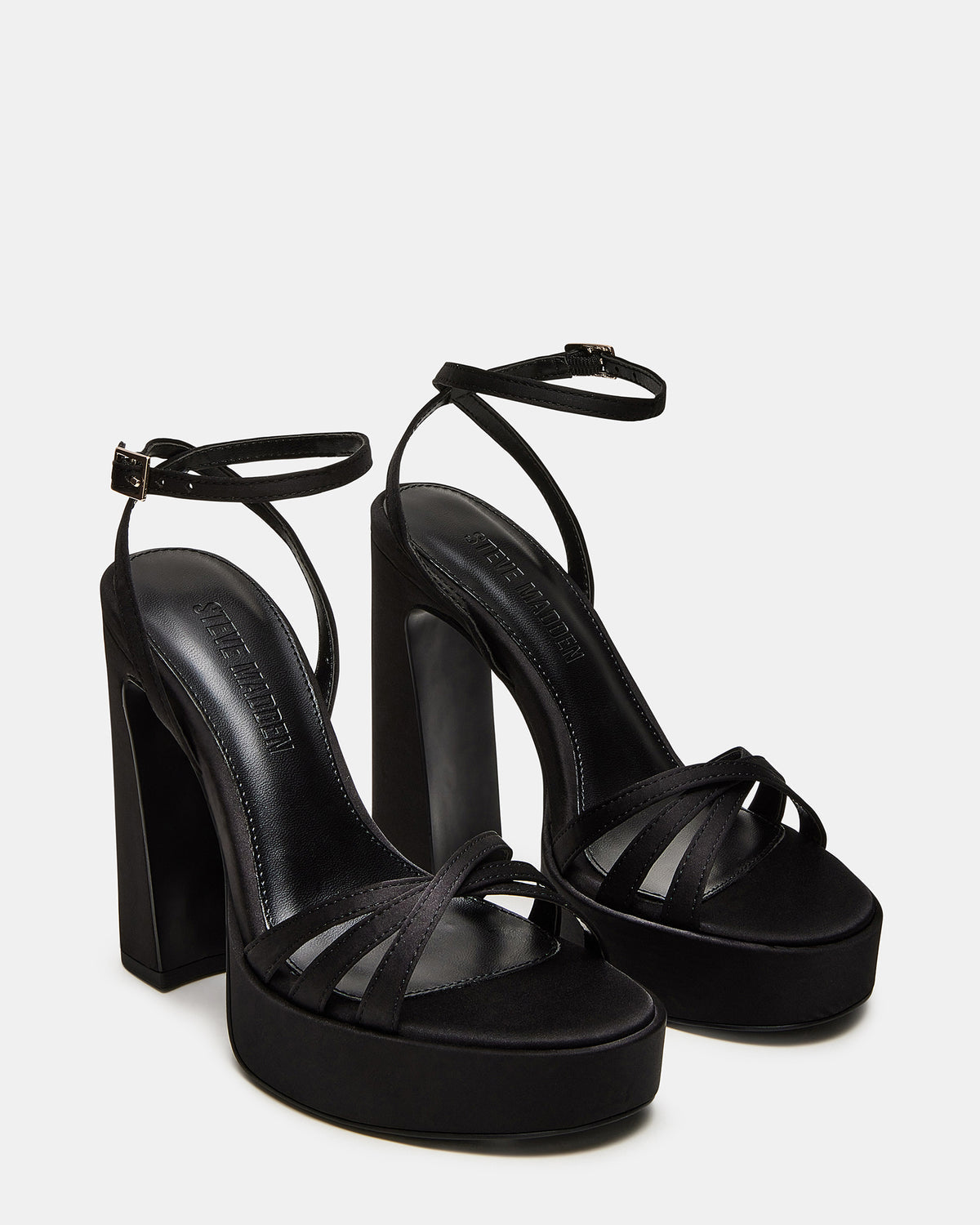 FLEET Black Strappy Platform Block Heel | Women's Heels | Steve Madden
