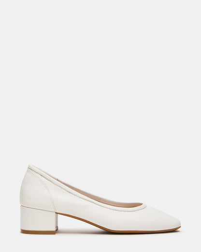 MOLLIE White Leather Ballet Women's Block Heels | Steve Madden